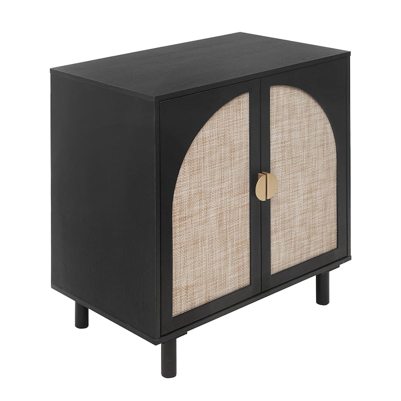 Roomfitters Modern 2 Door Accent Cabinet with Rattan Doors, Storage Sideboard for Living Room, Bedroom, Study, Black