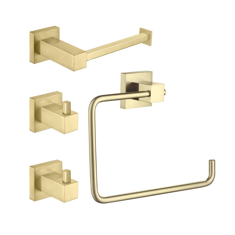 Cube 4-Piece Bathroom Hardware Set - Brushed Gold