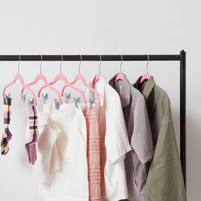VECELO 20-Pack Pant Hangers (Black/Grey/Pink/Beige/Green) Clothes Hangers Non-slip Space-saving Clothes Hangers