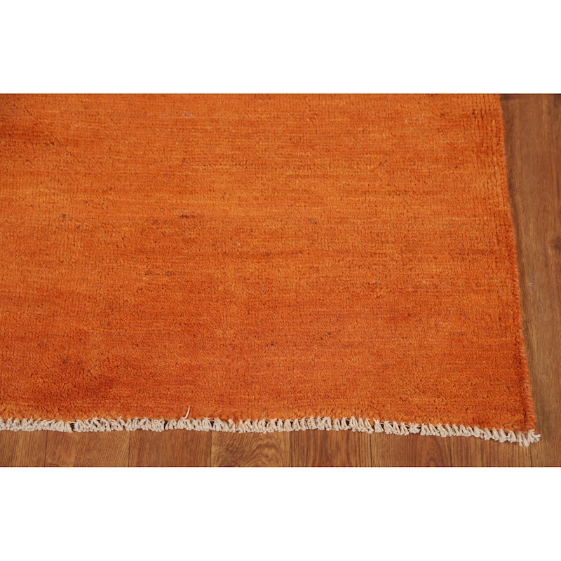 Modern Orange Gabbeh Oriental Rug Hand-Knotted Wool Carpet - 3'1" x 4'8"