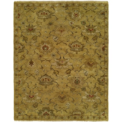 Transitional Beige Hand-Knotted Wool Area Rug