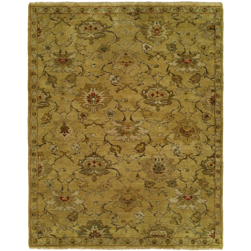Transitional Beige Hand-Knotted Wool Area Rug
