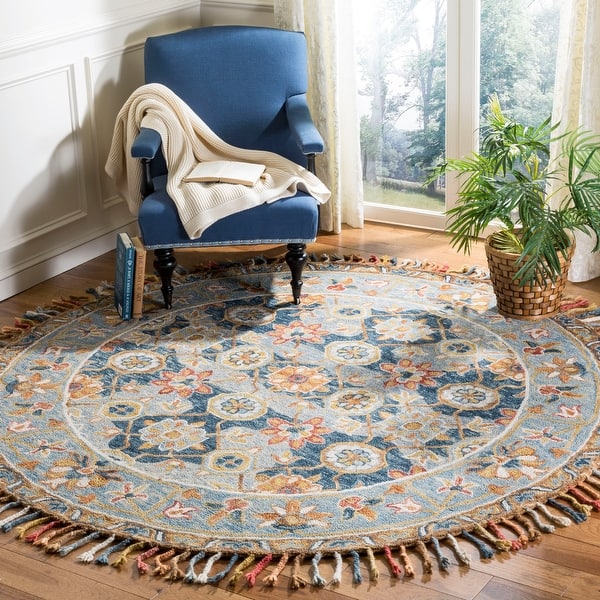 Safavieh Round Area Rug Carpet Indoor Bohemian Modern Floor Accent Blue 6 x 6 ft