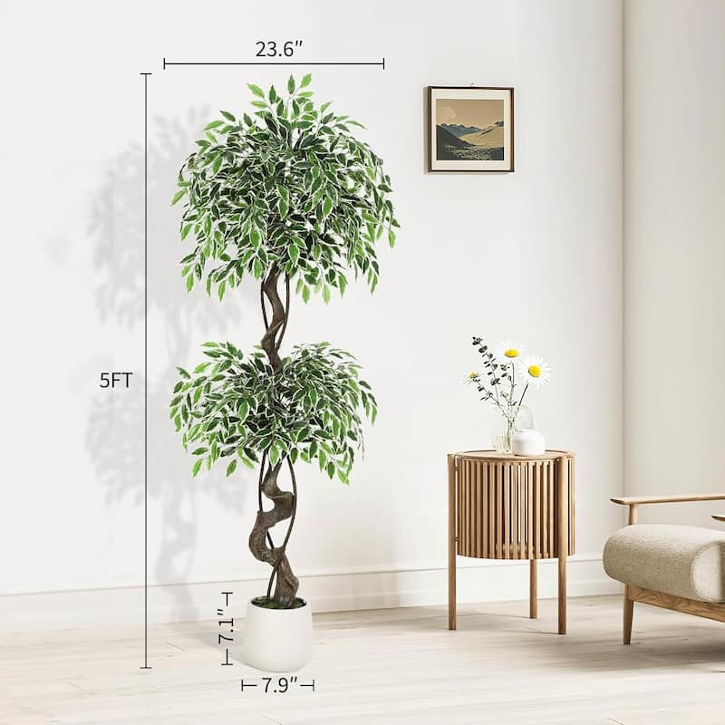Realistic Artificial Ficus Tree, Faux Floor Plant for Home Decor