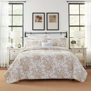 Laura Ashley Bedford Mocha Cotton Reversible Quilt Set - Bed Bath