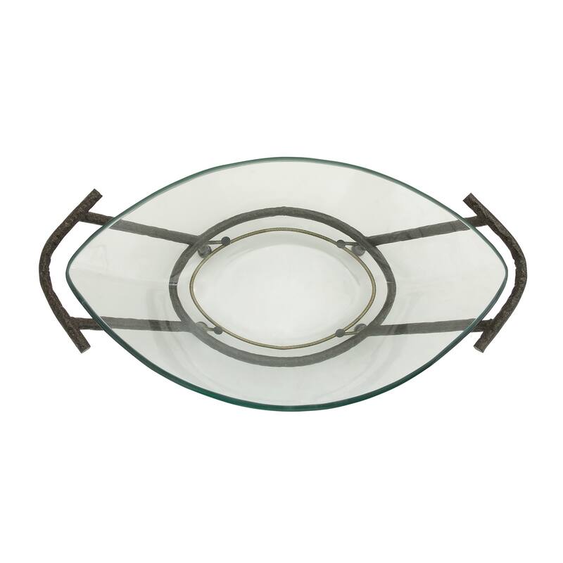 CosmoLiving by Cosmopolitan Glass Kitchen Serving Bowl with Gold or Brown Metal Stand and Ring Feet - Clear or White