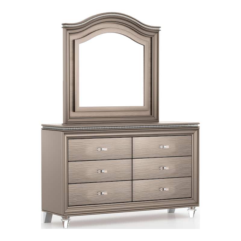 Ving Modern Rose Gold 2-Piece 6-Drawer Dresser and Mirror Set by Furniture of America