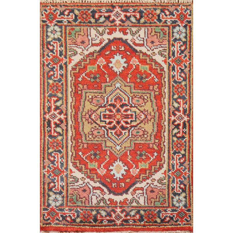 Hand Knotted Oriental 100% Wool Carpet Traditional Medallion Red Heriz (serapi) Area Rug - 3' 0'' X 2' 0''