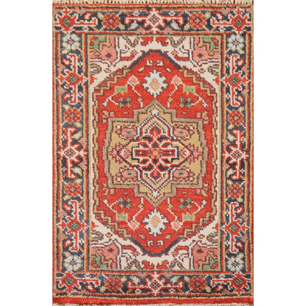 Hand Knotted Oriental 100% Wool Carpet Traditional Medallion Red Heriz (serapi) Area Rug - 3' 0'' X 2' 0''