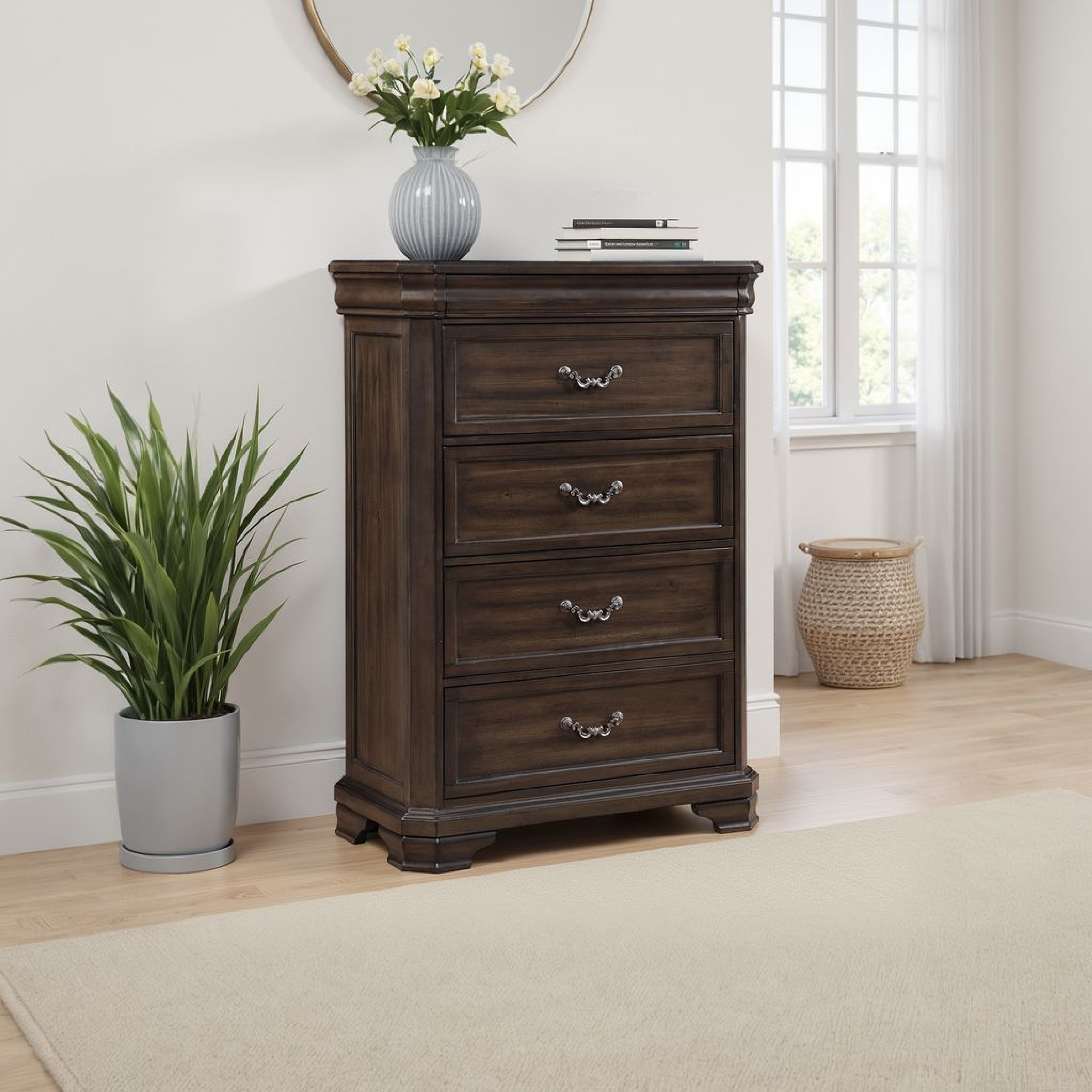 dark brown tall dresser 6 Drawer for Bedroom, 48" Chest for Living Room Closet Hallway and 17.5 inches in depth Huder Tall Dresser Chest, 5
