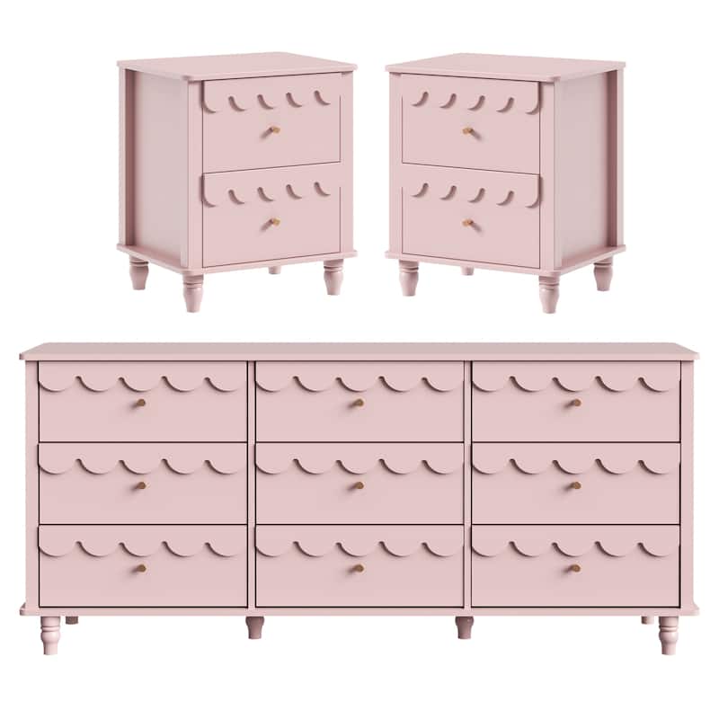 Princess Storage Set 9-Drawer Lace Dresser with Nightstand - Pink