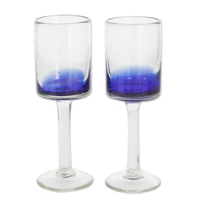 Novica Handmade Oceanic Depths Handblown Wine Glasses (Pair)