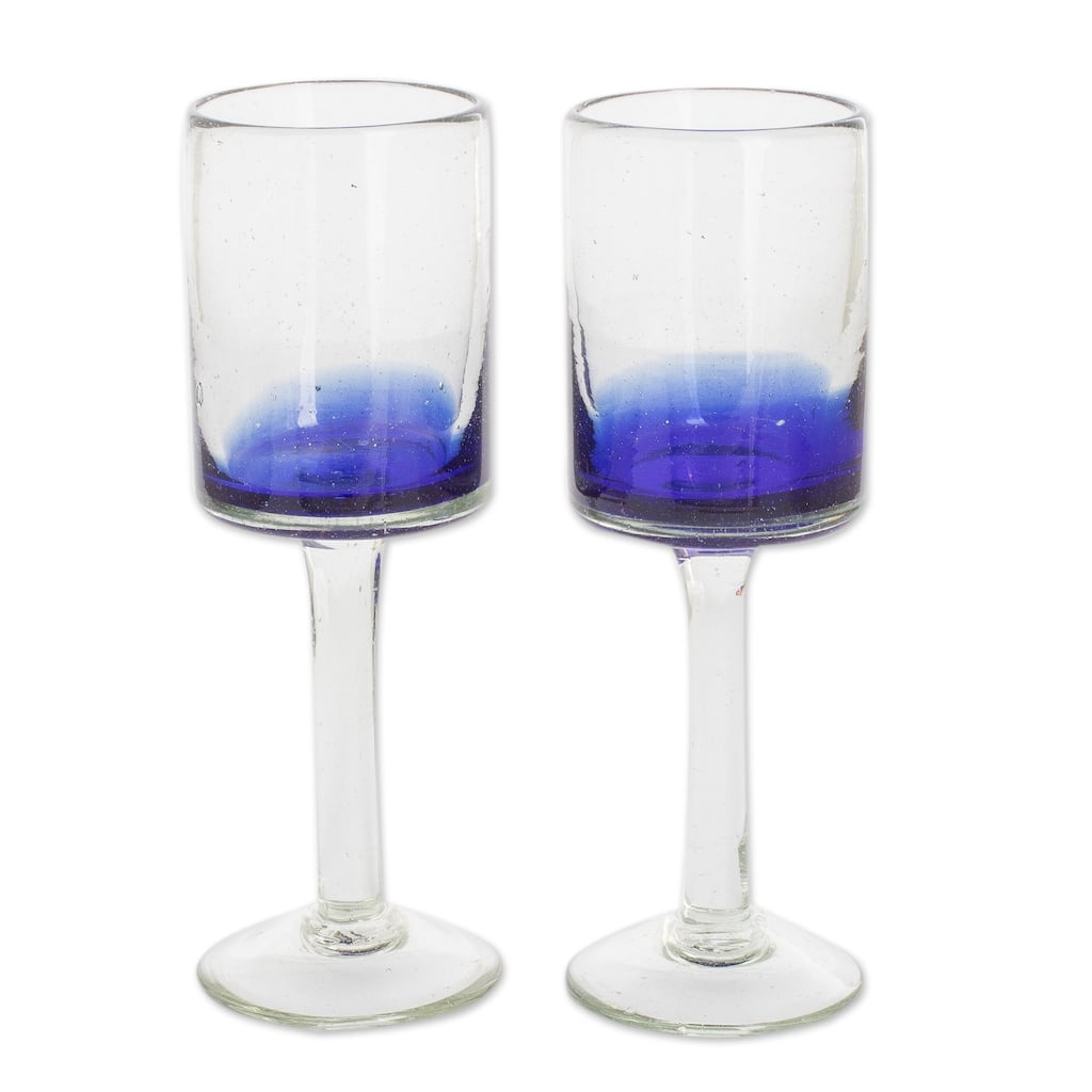 Novica Handmade Oceanic Depths Handblown Wine Glasses (Pair)