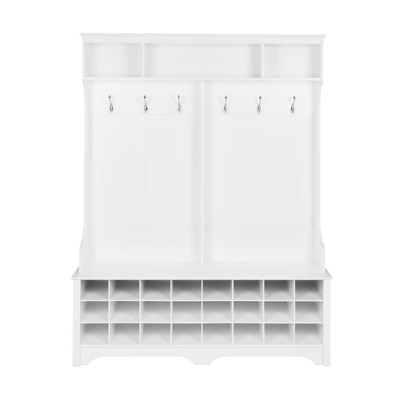 Prepac Hall Tree with Bench and Shoe Storage, Mudroom Bench with Storage and Hooks