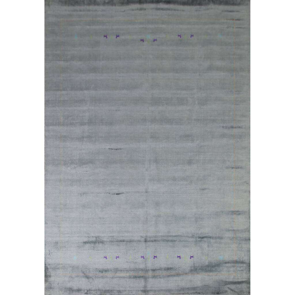 Tribal Grey Gabbeh Oriental Area Rug Hand-knotted Silk Carpet - 8'2" x 9'10"