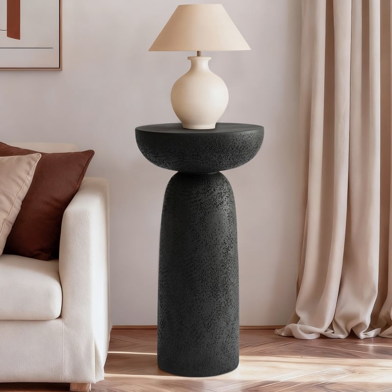 Travertine Stone Finish End Table Accent Side Table