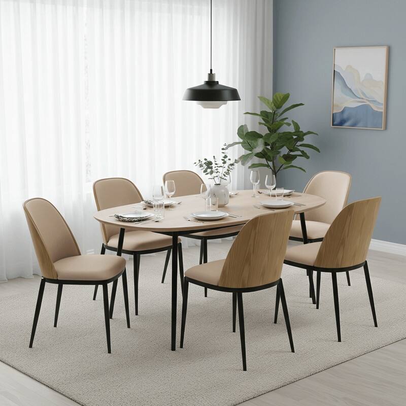 Dining Chair with Upholstered Seat Side Chair with MDF Wood Frame in Steel Set of 4