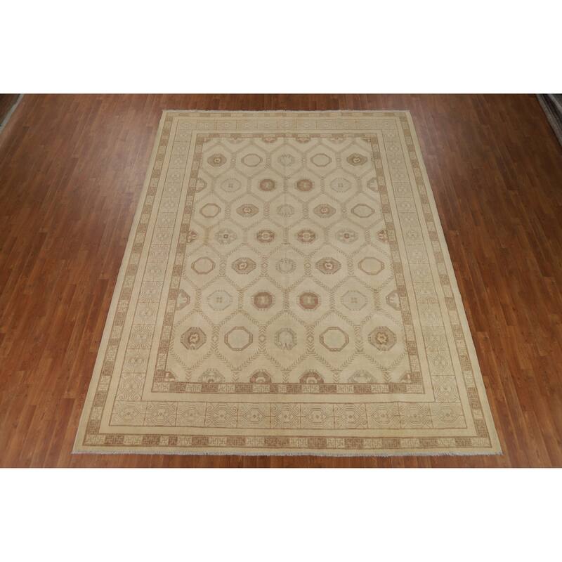 All-Over Vegetable Dye Khotan Turkish Area Rug Handmade Wool Carpet - 8'11" x 11'10"