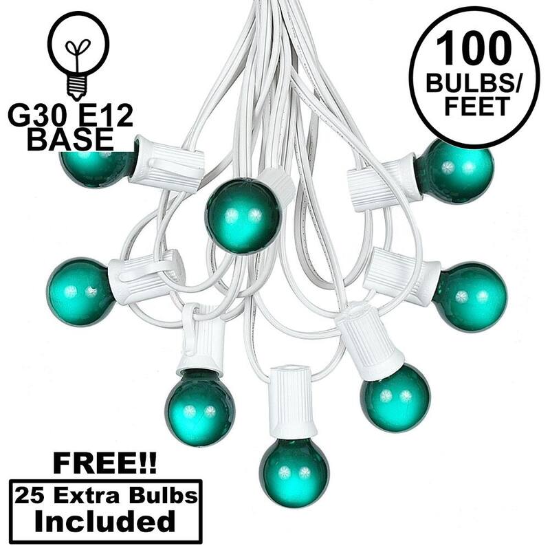 100 Foot G30 Outdoor Globe Patio String Lights - Set of 125 G30 Globe Bulbs - Green