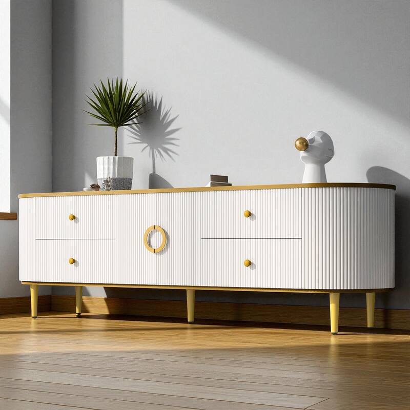 70.9'' Modern TV Stand for TVs up to 80'', Entertainment Center with 4 Drawers, Cabinet & Metal Legs for Living Room