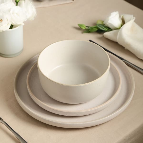 slide 2 of 7, Earth & Clay Amber Stoneware Dinnerware Set White Speckled - 12 Piece