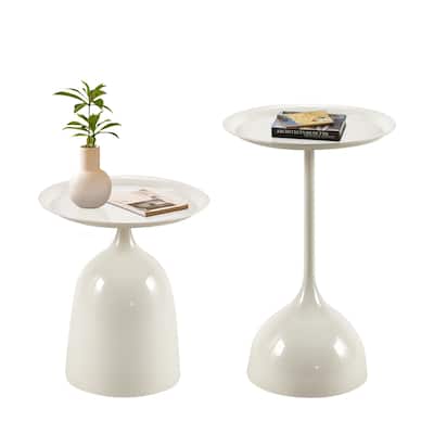 White Metal Side Table Set with 2-Tier Design and Raised Edges - 15.75” L x 15.75 W x 23.23 H