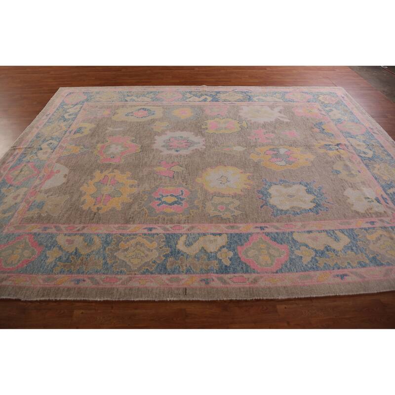 Hand Knotted Oriental 100% Wool Carpet Transitional All-Over Brown Oushak Area Rug - 11' 3'' X 8' 8''