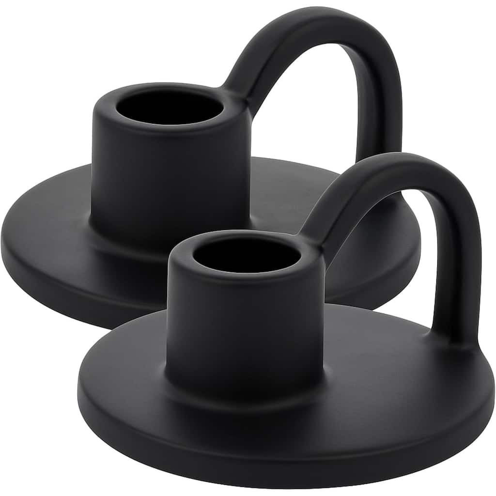 Matte Black Set of Two Elise Short Ceramic Candlesticks Aria Home