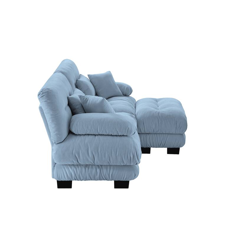 94.4" 2-Seater Chenille Cloud Couch with 4 Pillows and Convertible Ottoman