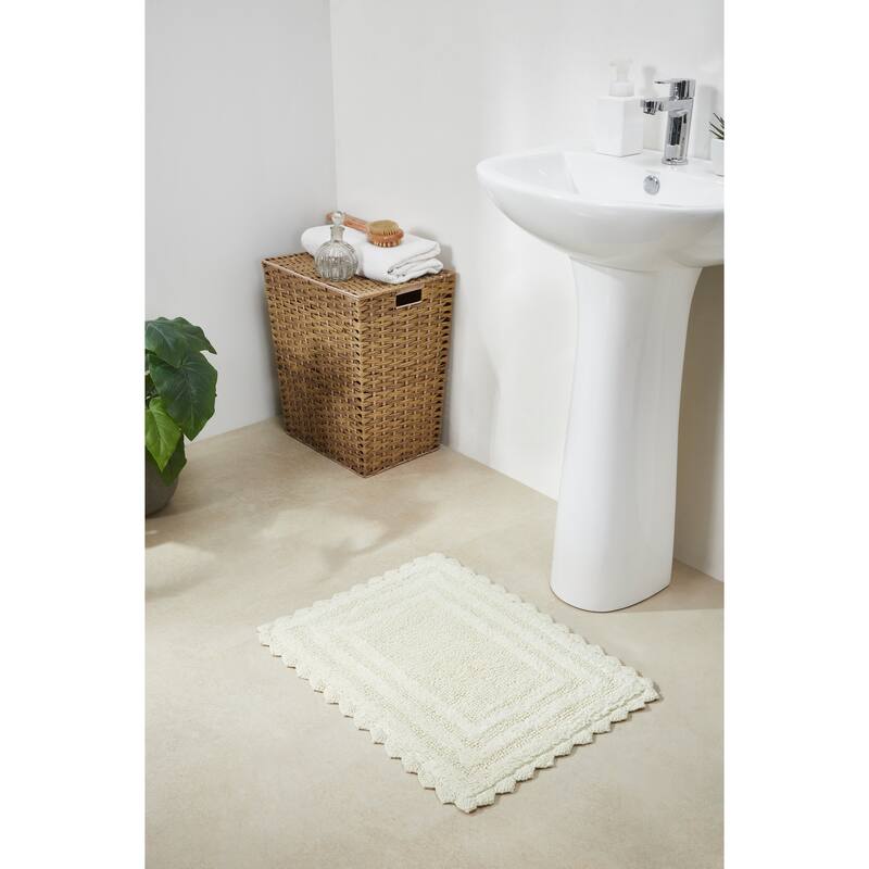 Better Trends Bath Rugs Set 100% Cotton Soft & Water Absorbent Tufted Bathroom Rug for Shower, Sink Bath Mats Lilly Crochet - 3 Piece Set (17" x 24" | 21" x 34" | 24" x 40") - Ivory