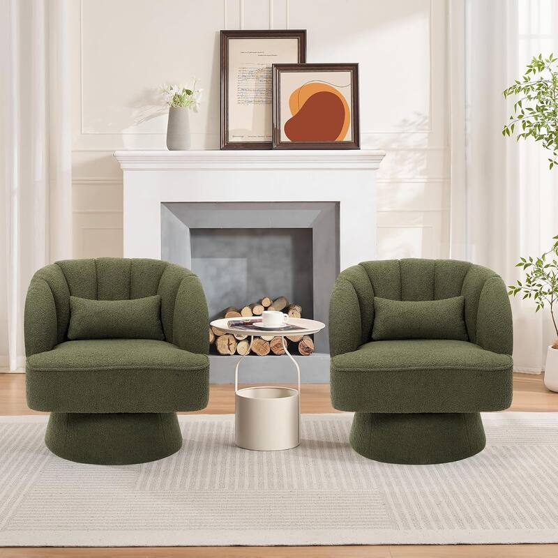 Modern Swivel Barrel Accent Chair, 360° Upholstered Armchair with Striped Backrest & Plush Padding