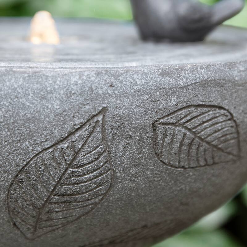 Glitzhome 27.5"H Two Birds Embossed Ceramic LED Birdbath Patio Outdoor Fountain