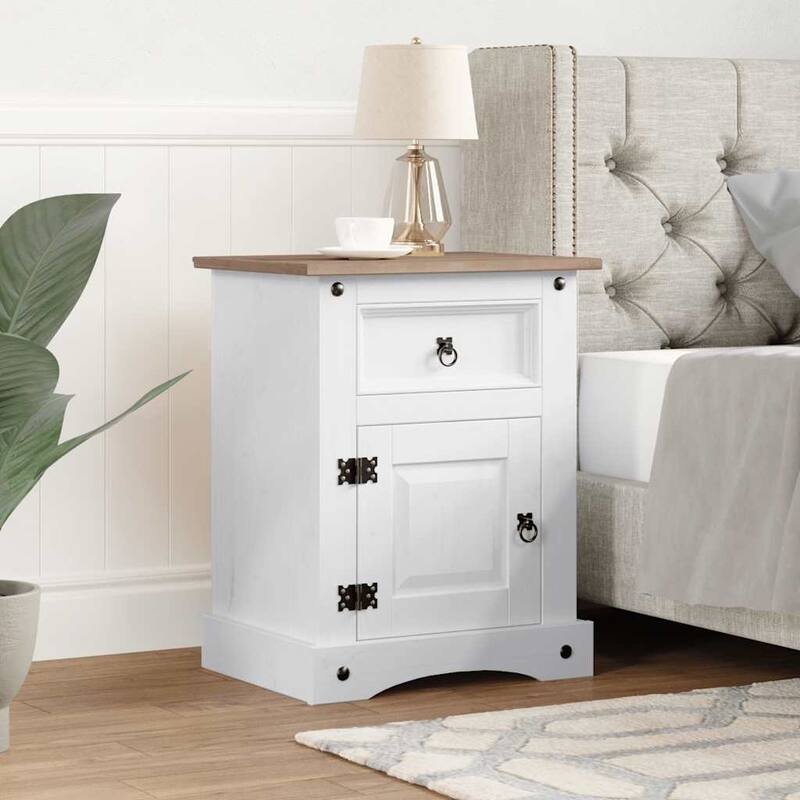 vidaXL Bedside Cabinet, 20.9x15.4x26 Inches - White