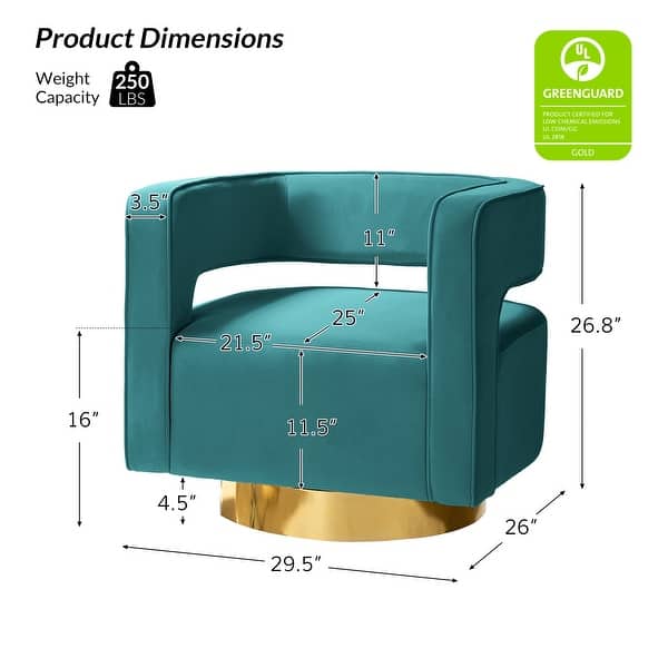 dimension image slide 9 of 14, Carisa Modern Upholstered Swivel Comfy Open-Back Barrel Chair with Golden Base by HULALA HOME