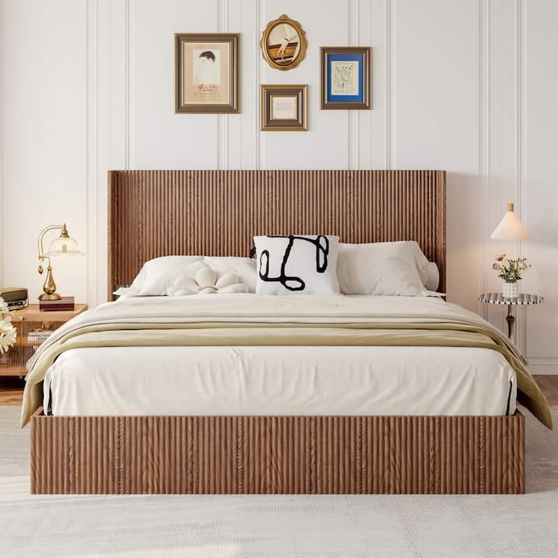 Wooden Platform Bed Frame with Lift Storage