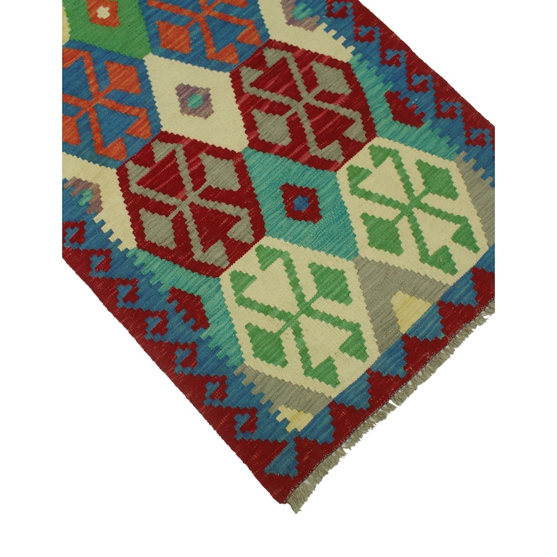Hand-Woven Sangat Kilim Clair Red/Blue Runner - 2'9" x 9'7"