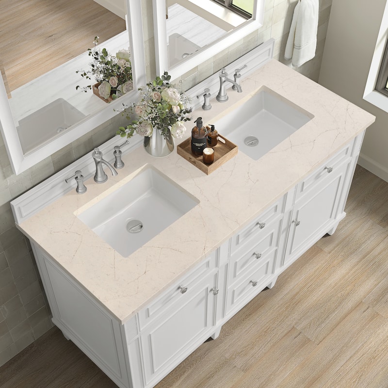 James Martin Vanities Lorelai 60" Double Vanity, Bright White - Eternal Marfil