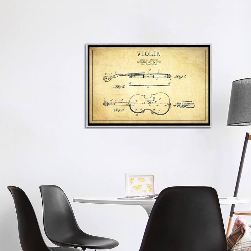 iCanvas "Violin Vintage Patent Blueprint" by Aged Pixel Framed