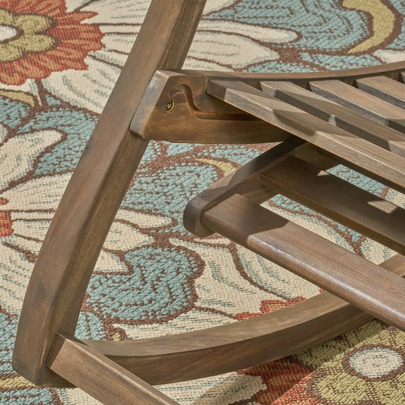 Outdoor Acacia wood Rocking Chair with Retractable foot panel,Grey