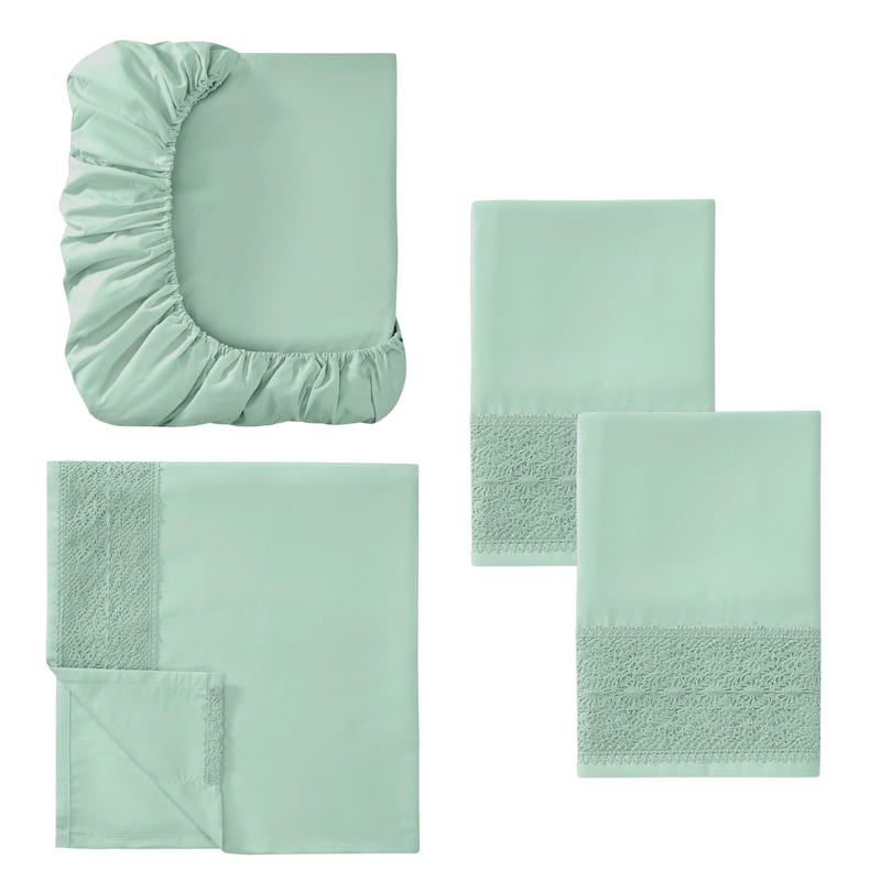 Modern Threads 4-Piece Soft Microfiber Crochet Lace Sheet Set