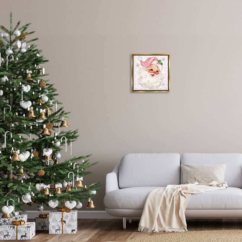Stupell Pastel Vintage Jolly Santa Framed Floater Canvas Wall Art Design By Mollie B.