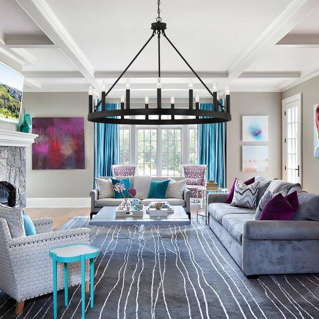 Acroma 15 Light 40 In Modern Farmhouse Wagon Wheel Chandelier-UL