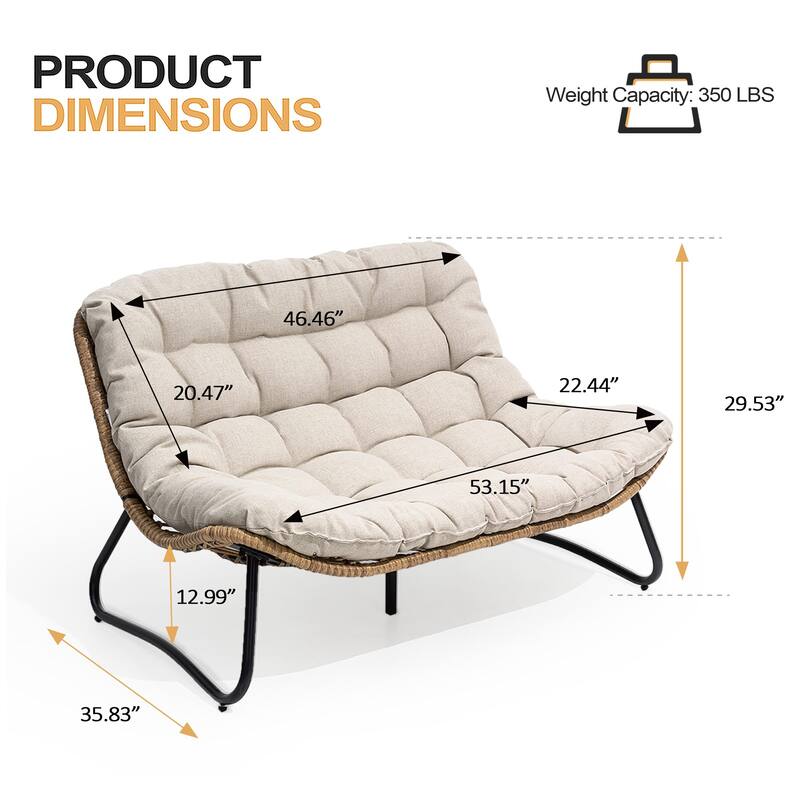 Double Papasan Chair Loveseat Oversized All-weather PE Rattan Chair with Cushion