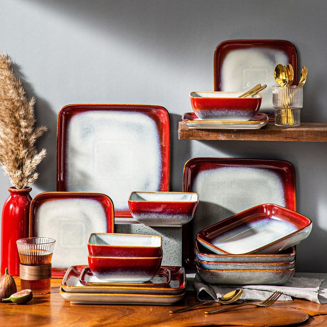 Red stoneware dinnerware on sale