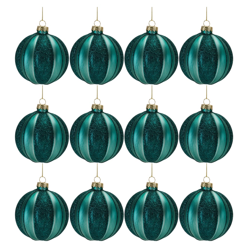 Set of 12 Glass Ball Christmas Ornaments Blue and Green 3 Inch - 3" x 3" x 4"