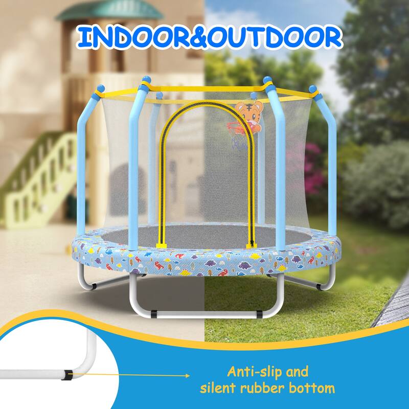 55-inch Trampoline for Kids Indoor Outdoor Small Toddler Trampoline with Basketball Hoop