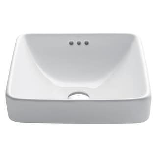 Kraus Elavo 16 1/4 in Square Ceramic Semi-Recessed Bathroom Sink