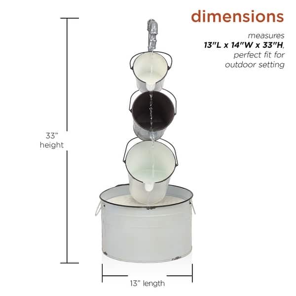Alpine Corporation 33" Tall Rustic Metal Pails Fountain Yard Decoration, White
