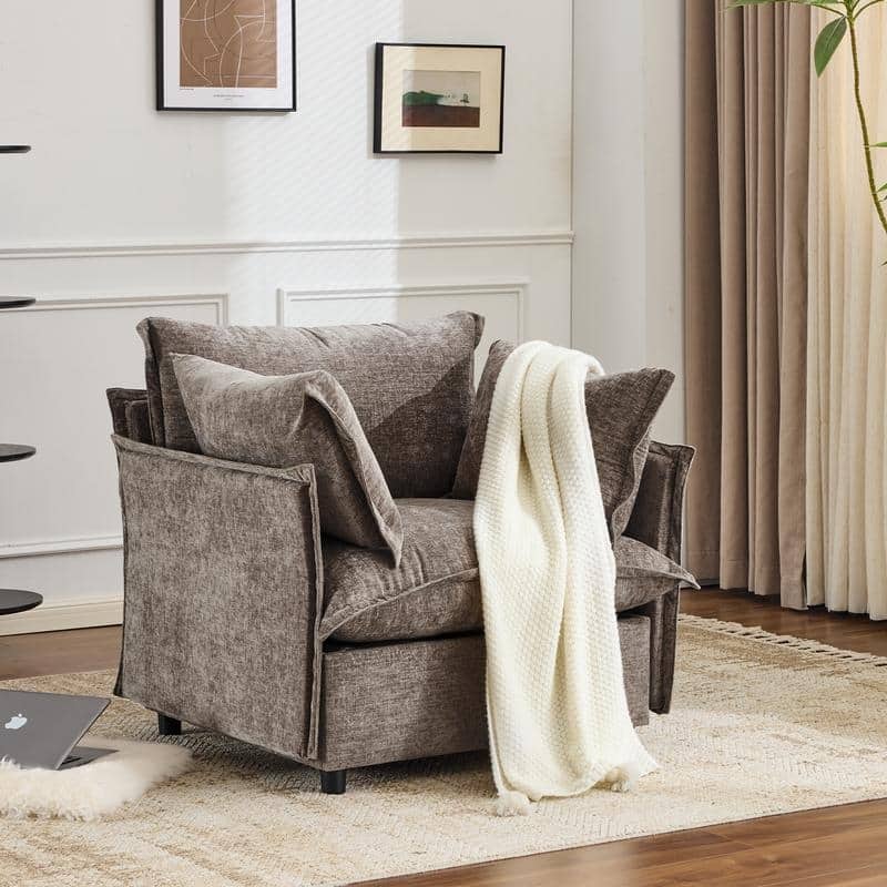 Chenille Upholstered Skirted Arm Chair Accent Chair With Thin Arms For Living Room