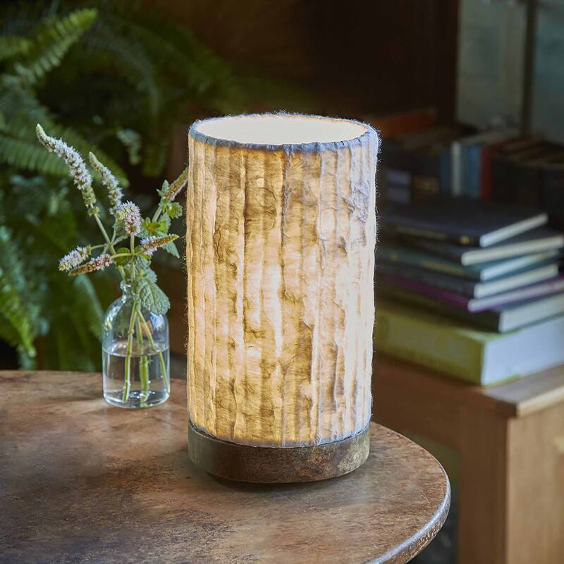 Eangee Handmade Mini Paper Cylinder Table Lamp, Handmade Paper Shade, Lines, 5 x 5 x 9 in.